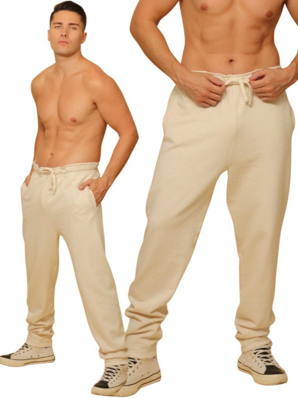 Cottonique Hypoallergenic French Terry Elasticized Jogger Sweatpants Mens XL Tan